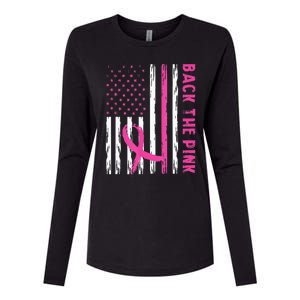 Back The Pink Ribbon Flag Breast Cancer Warrior Womens Cotton Relaxed Long Sleeve T-Shirt