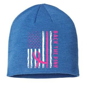 Back The Pink Ribbon Flag Breast Cancer Warrior Sustainable Beanie