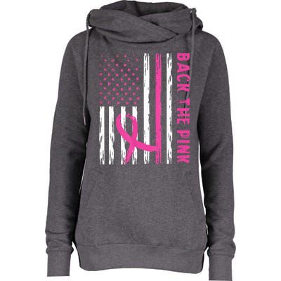 Back The Pink Ribbon Flag Breast Cancer Warrior Womens Funnel Neck Pullover Hood