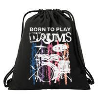 Born To Play Drums Drumming Rock Music Band Drummer Drawstring Bag