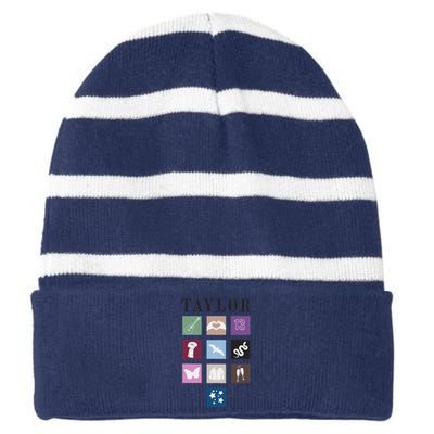 Birthday Taylor Personalized First Name Retro 80S 90S Striped Beanie with Solid Band