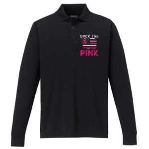 Back The Pink Ribbon Flag Breast Cancer Warrior Performance Long Sleeve Polo