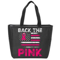 Back The Pink Ribbon Flag Breast Cancer Warrior Zip Tote Bag