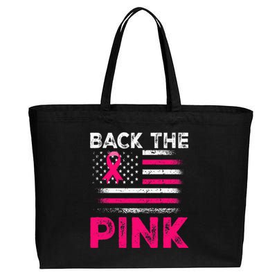 Back The Pink Ribbon Flag Breast Cancer Warrior Cotton Canvas Jumbo Tote