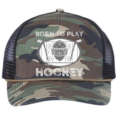 Born To Play Hockey Funny Ice Hockey Player Gift Retro Rope Trucker Hat Cap