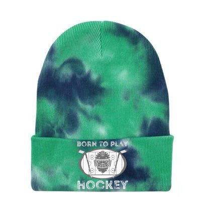 Born To Play Hockey Funny Ice Hockey Player Gift Tie Dye 12in Knit Beanie