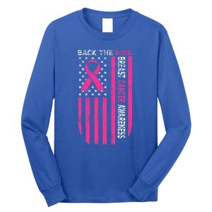 Back The Pink Ribbon American Flag Breast Cancer Awareness Long Sleeve Shirt