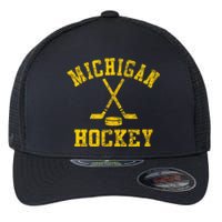 Born To Play Hockey Vintage Michigan Ice Hockey Gift Flexfit Unipanel Trucker Cap