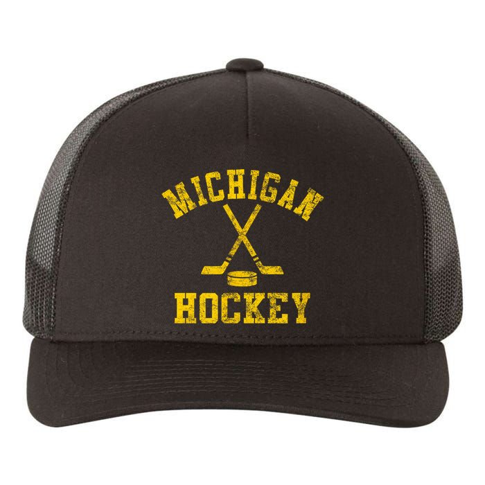 Born To Play Hockey Vintage Michigan Ice Hockey Gift Yupoong Adult 5-Panel Trucker Hat