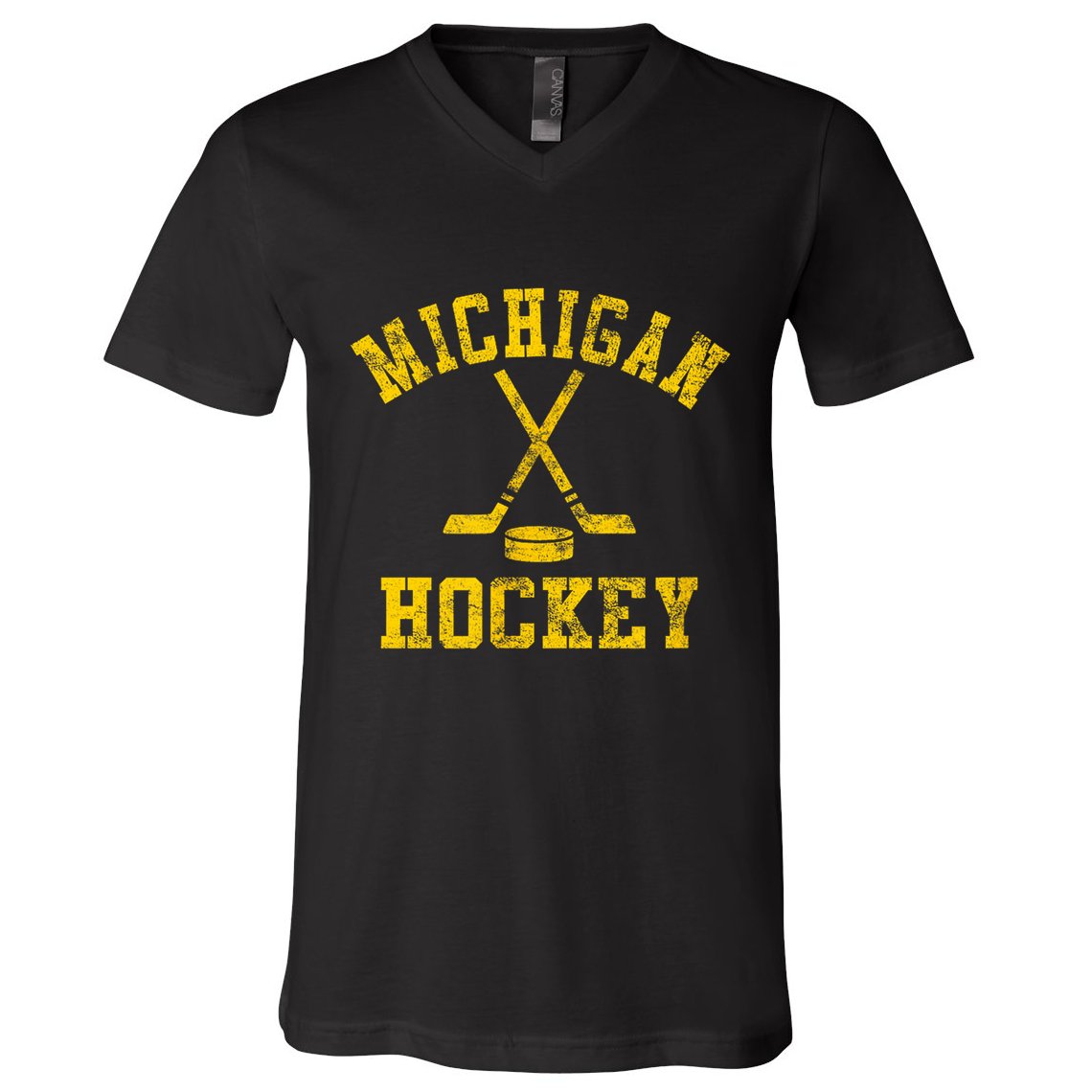 Born To Play Hockey Vintage Michigan Ice Hockey Gift V-Neck T-Shirt
