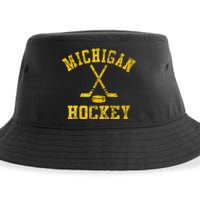 Born To Play Hockey Vintage Michigan Ice Hockey Gift Sustainable Bucket Hat