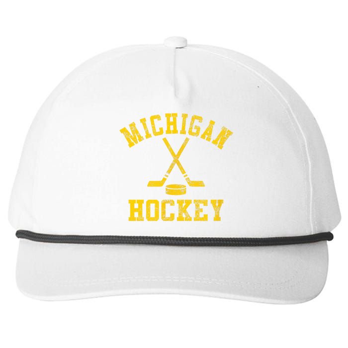 Born To Play Hockey Vintage Michigan Ice Hockey Gift Snapback Five-Panel Rope Hat