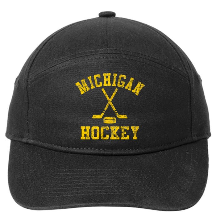 Born To Play Hockey Vintage Michigan Ice Hockey Gift 7-Panel Snapback Hat