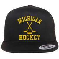 Born To Play Hockey Vintage Michigan Ice Hockey Gift Flat Bill Trucker Hat