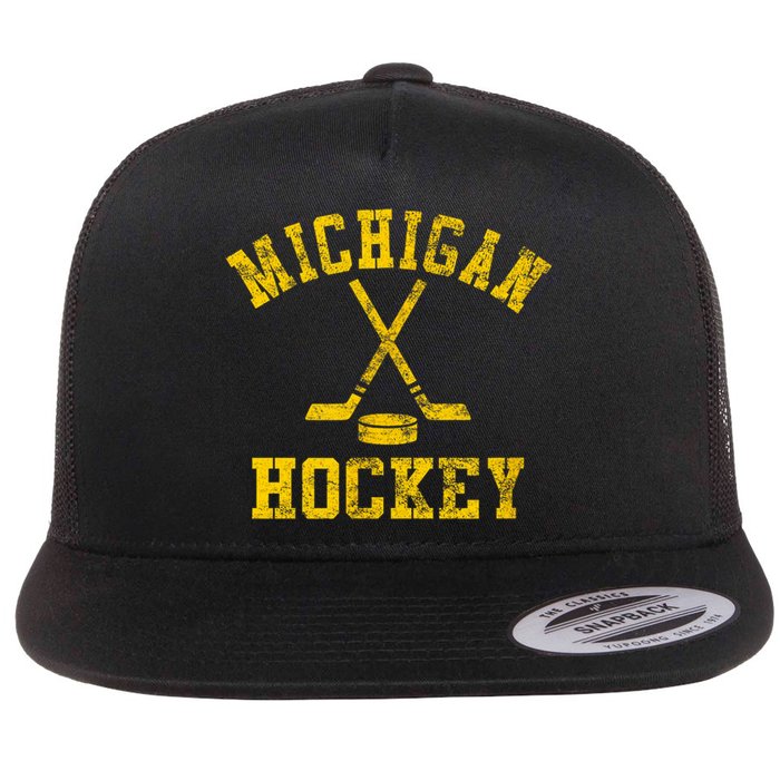 Born To Play Hockey Vintage Michigan Ice Hockey Gift Flat Bill Trucker Hat