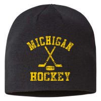 Born To Play Hockey Vintage Michigan Ice Hockey Gift Sustainable Beanie