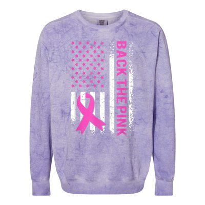 Back The Pink Breast Cancer Awareness American US Flag Colorblast Crewneck Sweatshirt