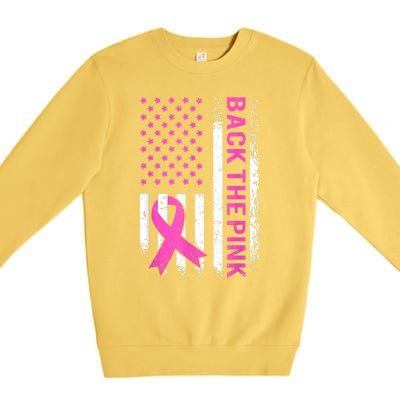 Back The Pink Breast Cancer Awareness American US Flag Premium Crewneck Sweatshirt