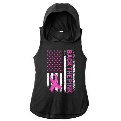 Back The Pink Breast Cancer Awareness American US Flag Ladies PosiCharge Tri-Blend Wicking Draft Hoodie Tank