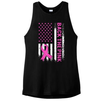 Back The Pink Breast Cancer Awareness American US Flag Ladies PosiCharge Tri-Blend Wicking Tank