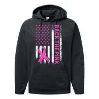 Back The Pink Breast Cancer Awareness American US Flag Performance Fleece Hoodie