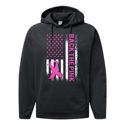 Back The Pink Breast Cancer Awareness American US Flag Performance Fleece Hoodie