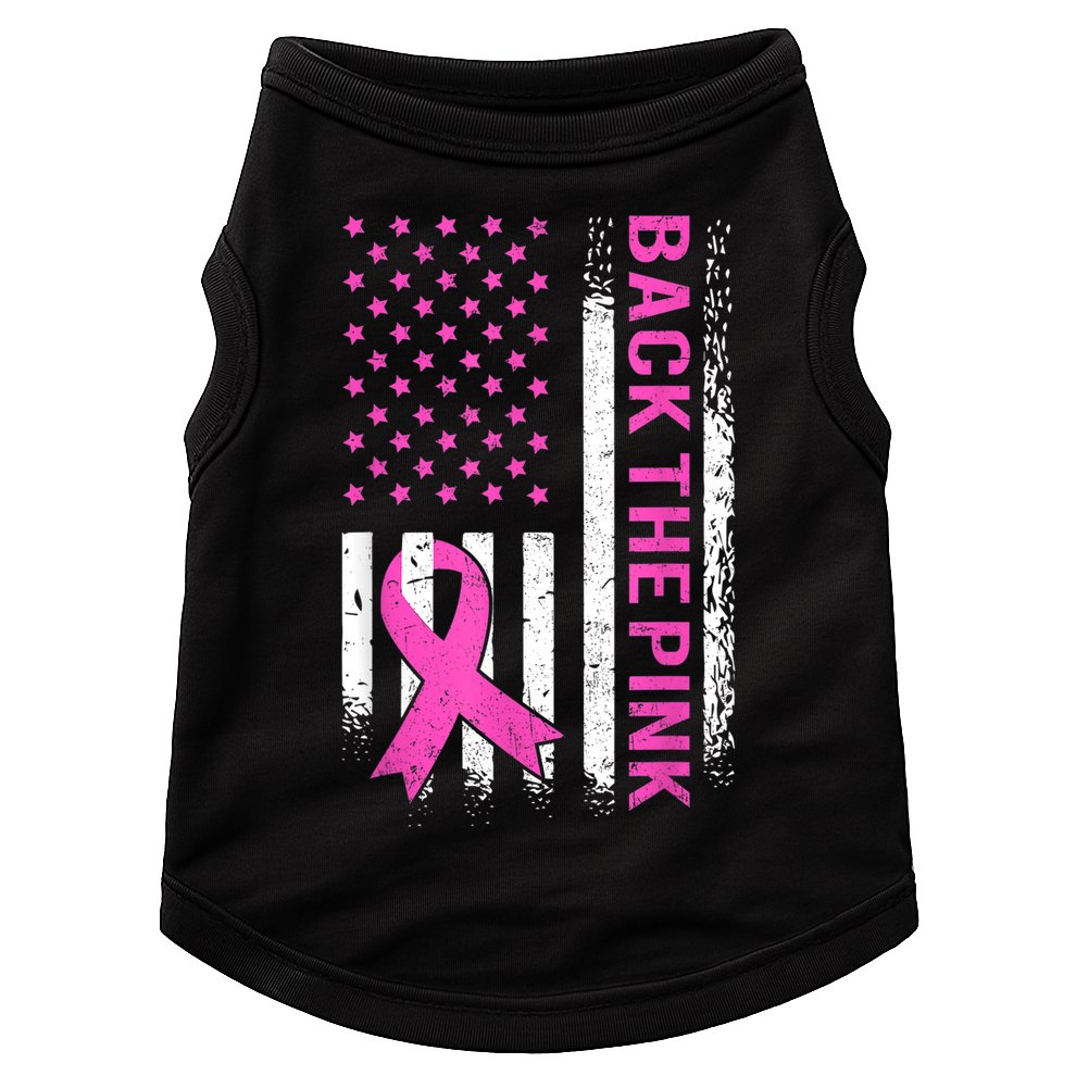 Back The Pink Breast Cancer Awareness American US Flag Doggie Tank