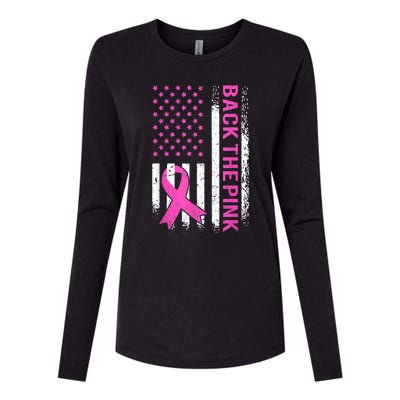 Back The Pink Breast Cancer Awareness American US Flag Womens Cotton Relaxed Long Sleeve T-Shirt