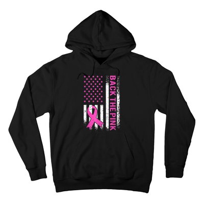 Back The Pink Breast Cancer Awareness American US Flag Hoodie