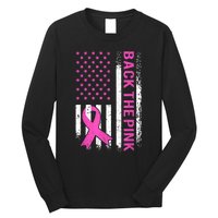 Back The Pink Breast Cancer Awareness American US Flag Long Sleeve Shirt