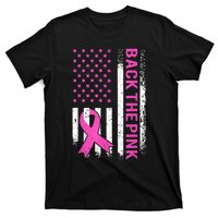 Back The Pink Breast Cancer Awareness American US Flag T-Shirt