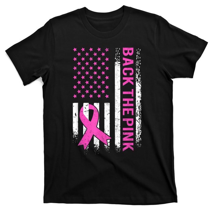 Back The Pink Breast Cancer Awareness American US Flag T-Shirt