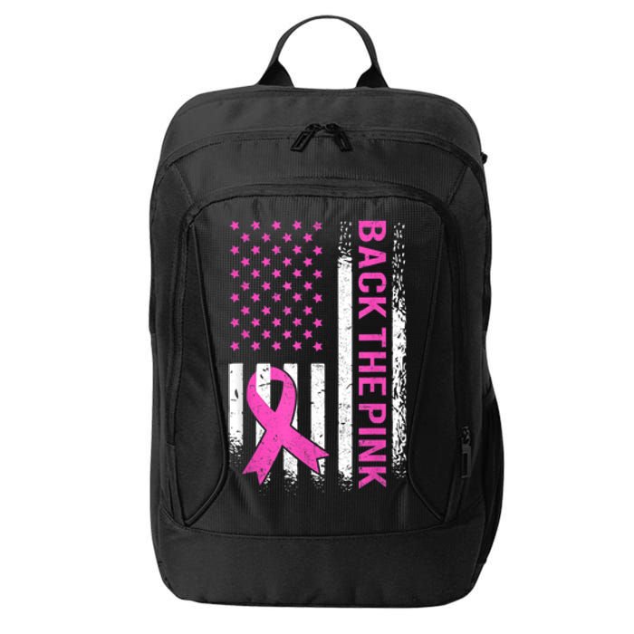 Back The Pink Breast Cancer Awareness American US Flag City Backpack