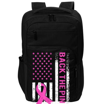 Back The Pink Breast Cancer Awareness American US Flag Impact Tech Backpack