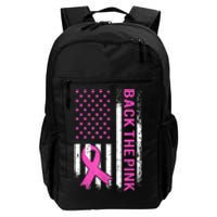 Back The Pink Breast Cancer Awareness American US Flag Daily Commute Backpack