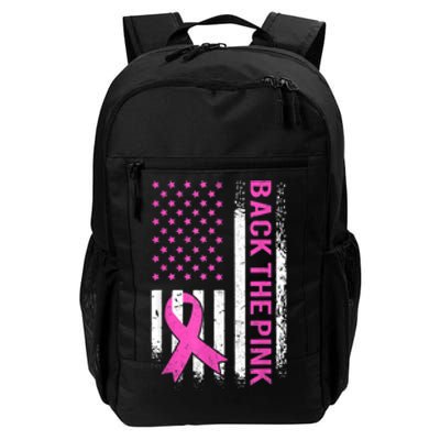 Back The Pink Breast Cancer Awareness American US Flag Daily Commute Backpack