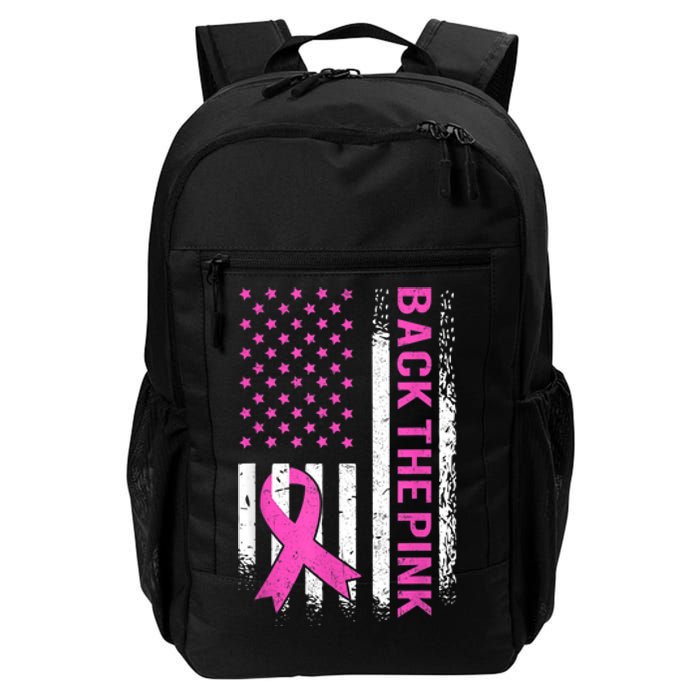 Back The Pink Breast Cancer Awareness American US Flag Daily Commute Backpack