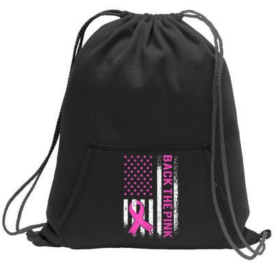 Back The Pink Breast Cancer Awareness American US Flag Sweatshirt Cinch Pack Bag