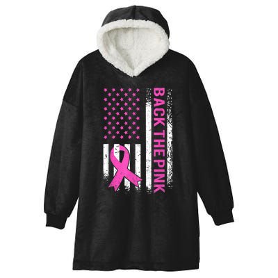 Back The Pink Breast Cancer Awareness American US Flag Hooded Wearable Blanket