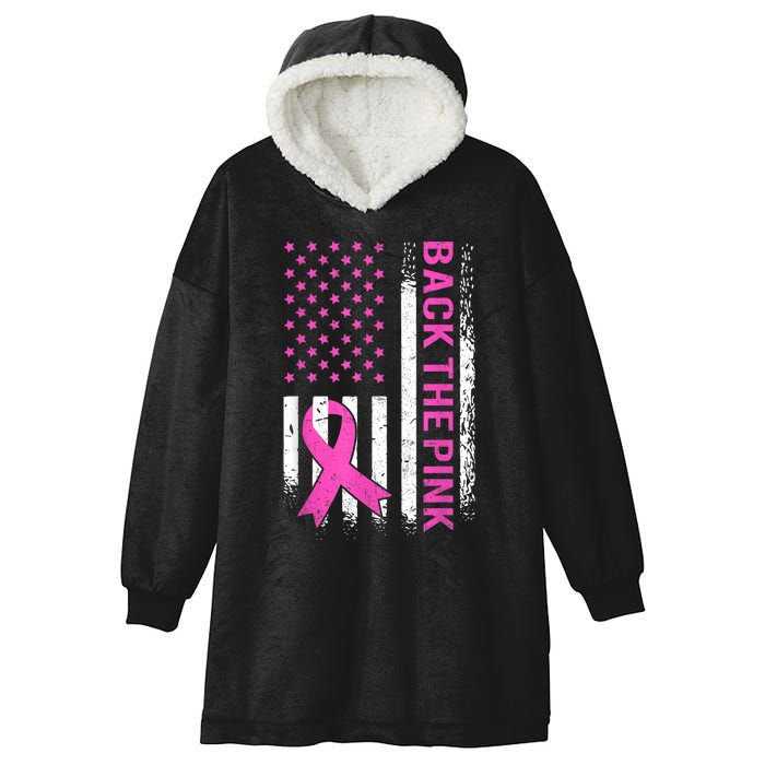 Back The Pink Breast Cancer Awareness American US Flag Hooded Wearable Blanket