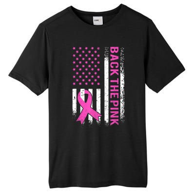 Back The Pink Breast Cancer Awareness American US Flag Tall Fusion ChromaSoft Performance T-Shirt