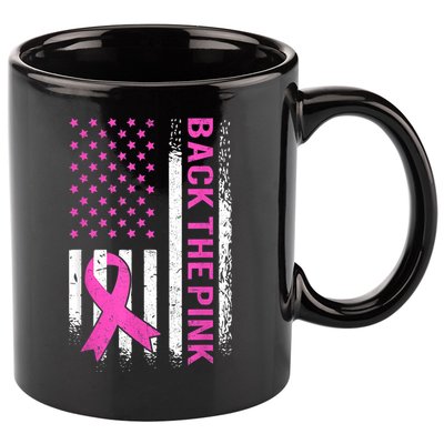 Back The Pink Breast Cancer Awareness American US Flag 11oz C Handle Ceramic Mug