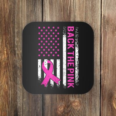 Back The Pink Breast Cancer Awareness American US Flag Coaster