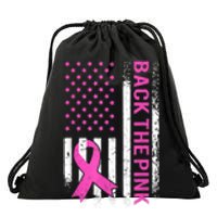 Back The Pink Breast Cancer Awareness American US Flag Drawstring Bag