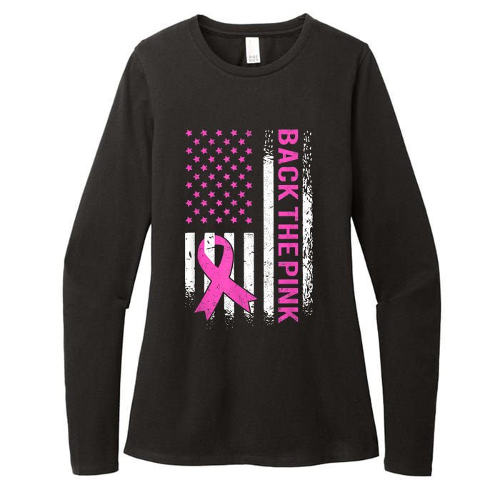 Back The Pink Breast Cancer Awareness American US Flag Womens CVC Long Sleeve Shirt