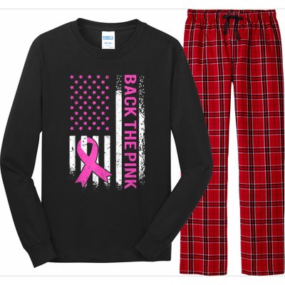 Back The Pink Breast Cancer Awareness American US Flag Long Sleeve Pajama Set