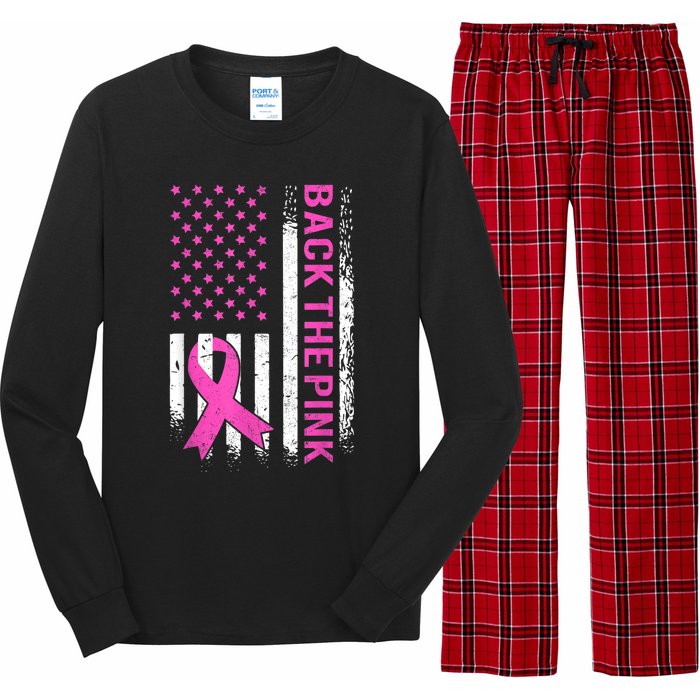 Back The Pink Breast Cancer Awareness American US Flag Long Sleeve Pajama Set