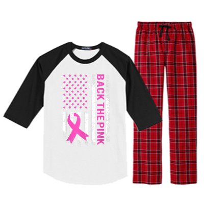 Back The Pink Breast Cancer Awareness American US Flag Raglan Sleeve Pajama Set