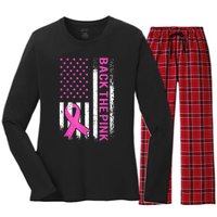 Back The Pink Breast Cancer Awareness American US Flag Women's Long Sleeve Flannel Pajama Set 