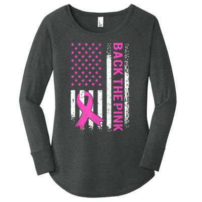 Back The Pink Breast Cancer Awareness American US Flag Women's Perfect Tri Tunic Long Sleeve Shirt